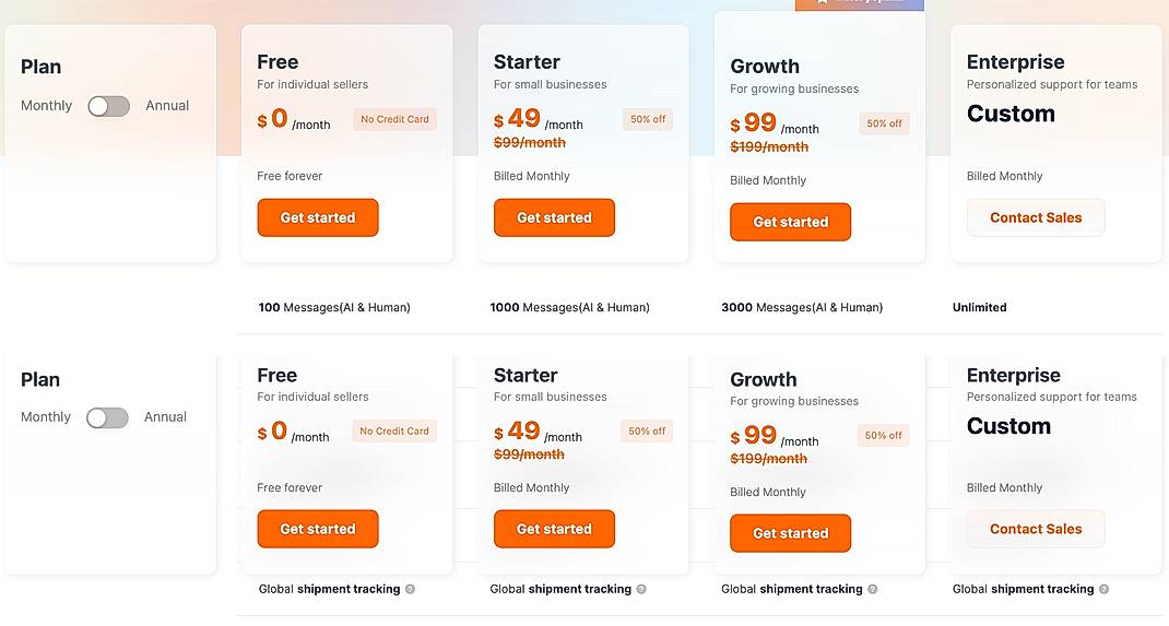 Pricing screenshot