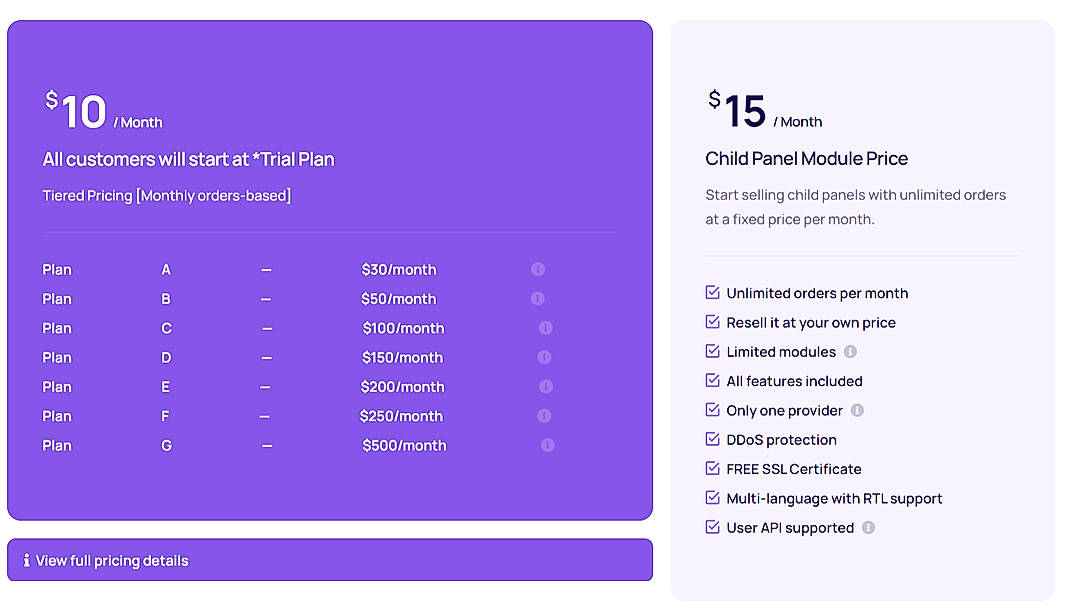 Pricing screenshot