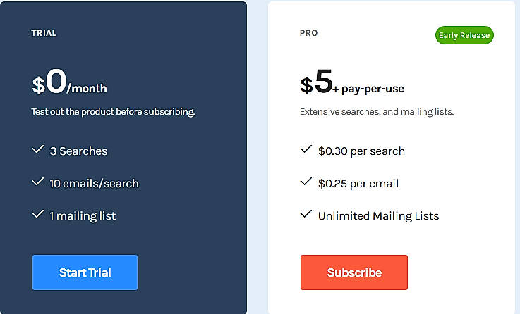 Pricing screenshot