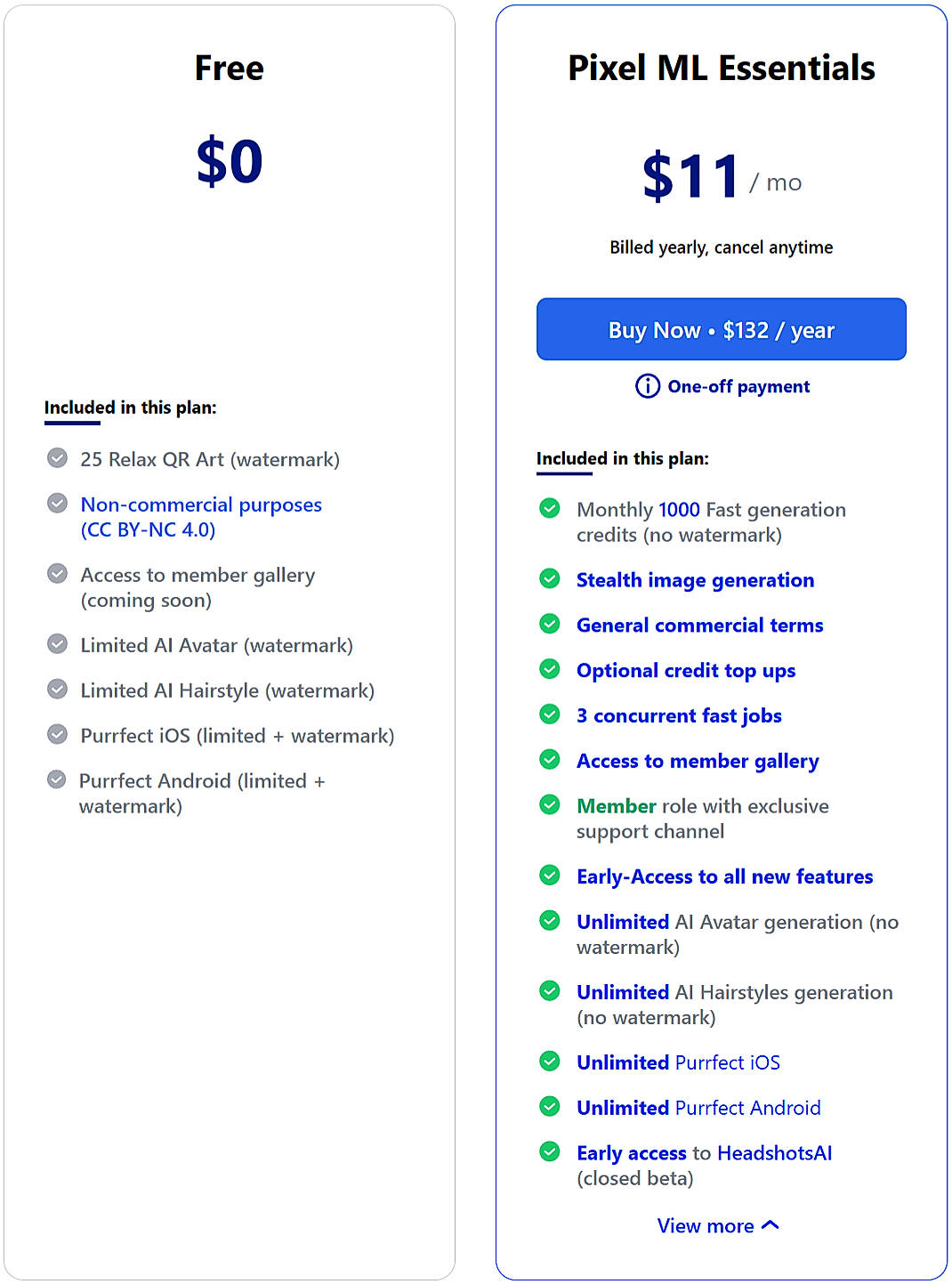 Pricing screenshot