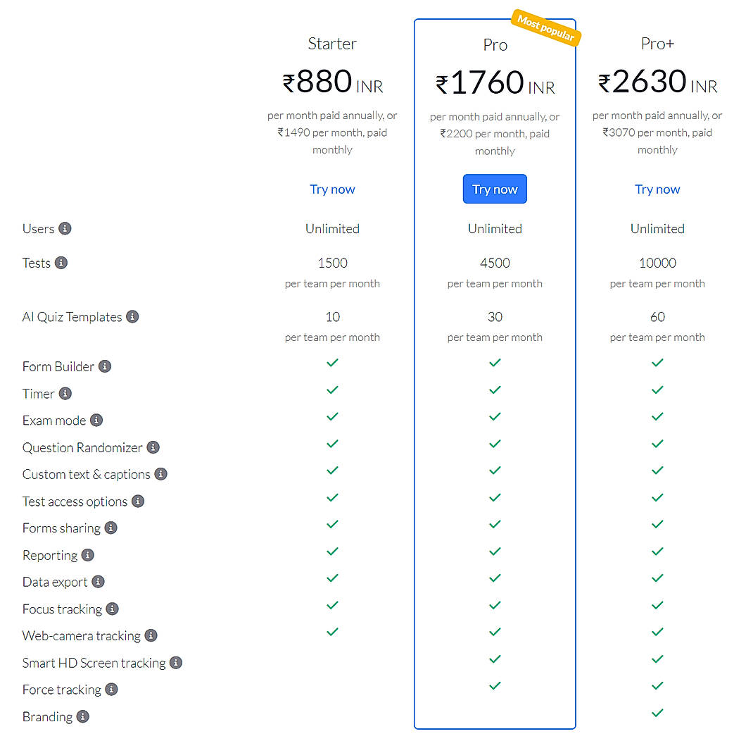 Pricing screenshot