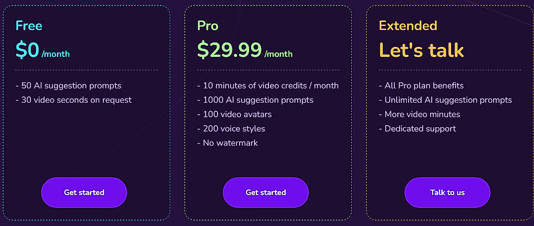 Pricing screenshot