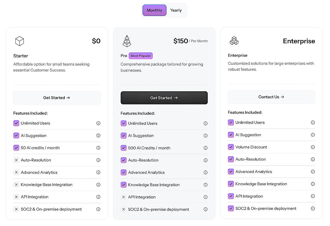 Pricing screenshot