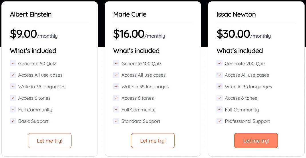 Pricing screenshot