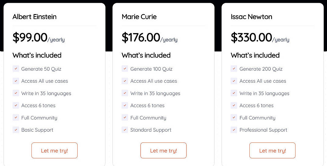 Pricing screenshot