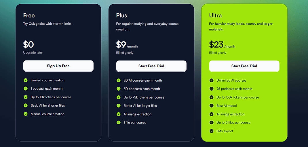 Pricing screenshot