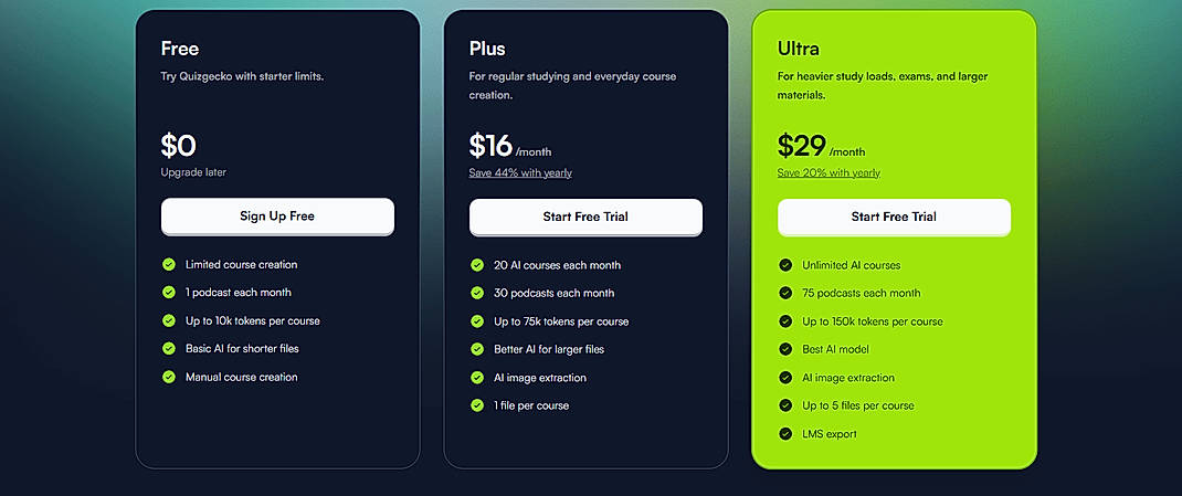 Pricing screenshot