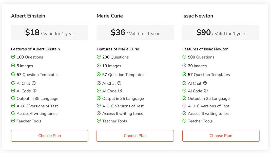 Pricing screenshot