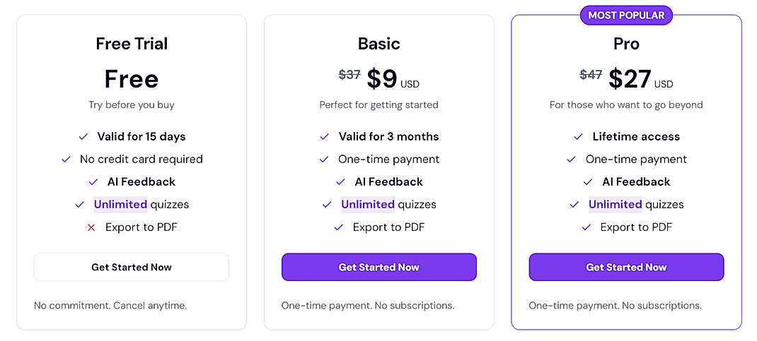 Pricing screenshot