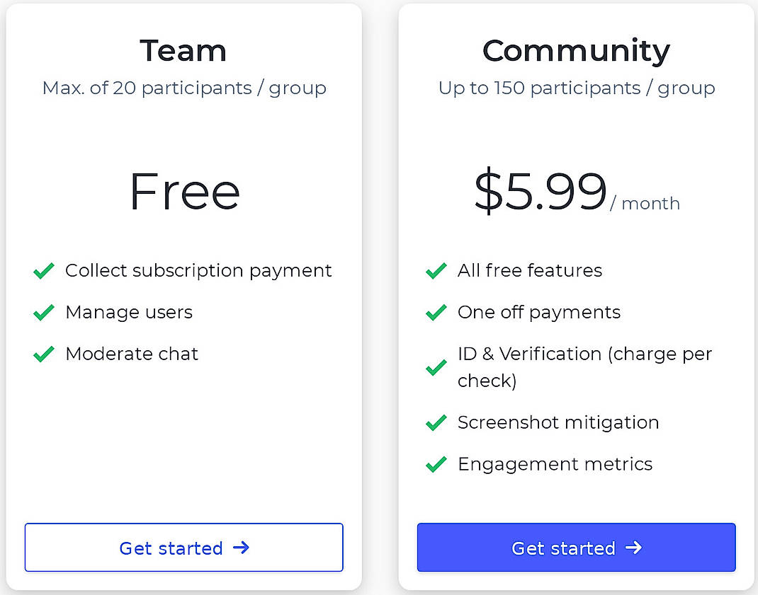 Pricing screenshot