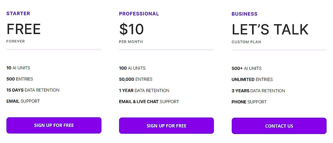 Pricing screenshot
