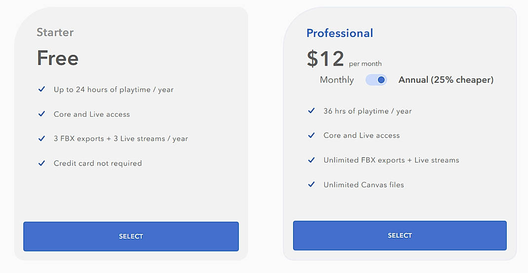Pricing screenshot