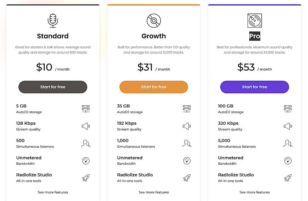 Pricing screenshot