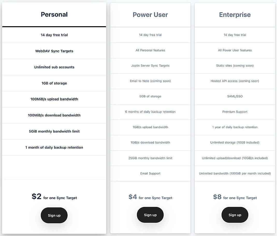Pricing screenshot