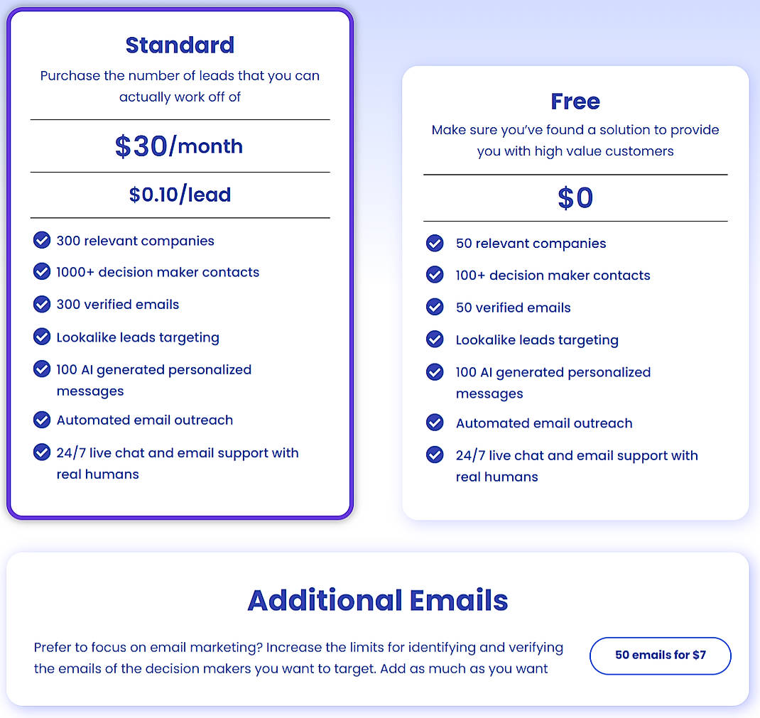 Pricing screenshot