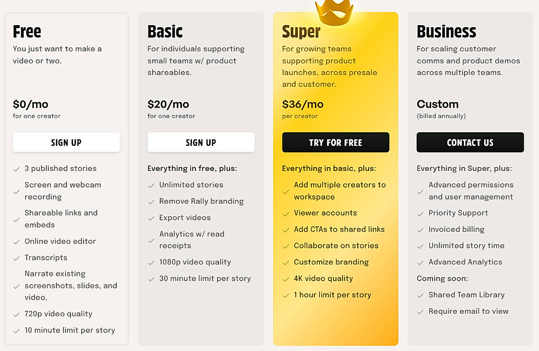 Pricing screenshot