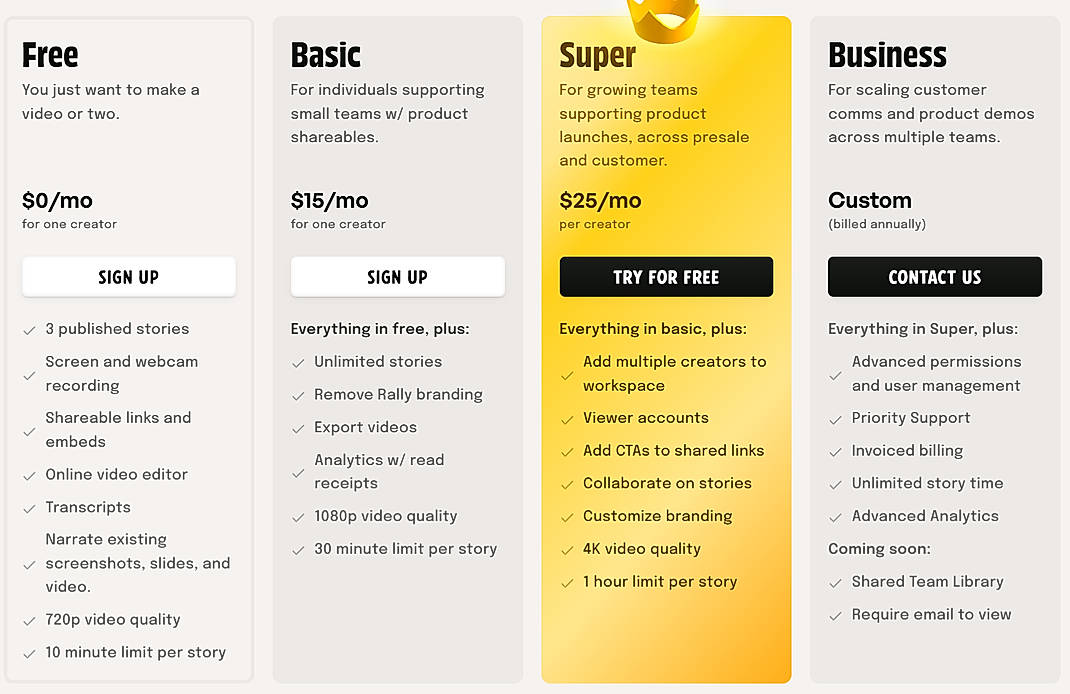 Pricing screenshot