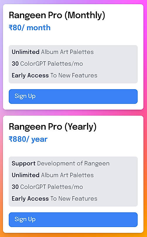 Pricing screenshot