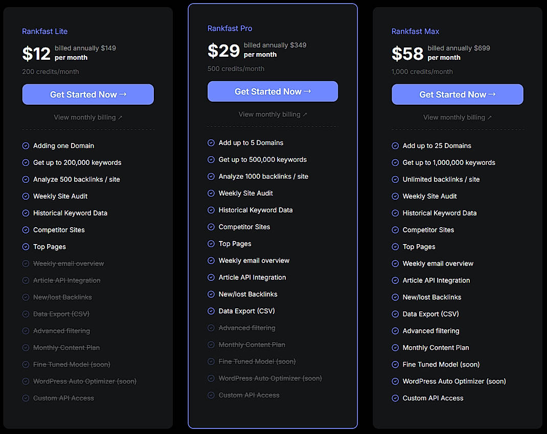 Pricing screenshot