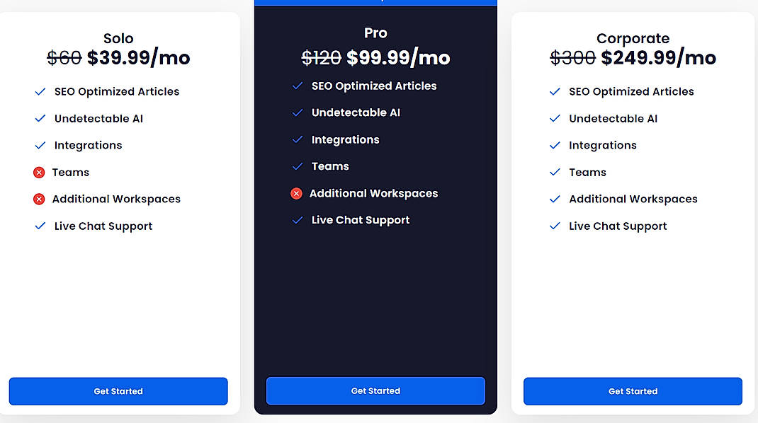 Pricing screenshot