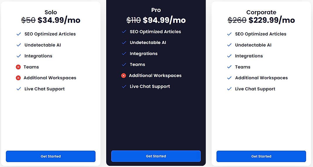 Pricing screenshot