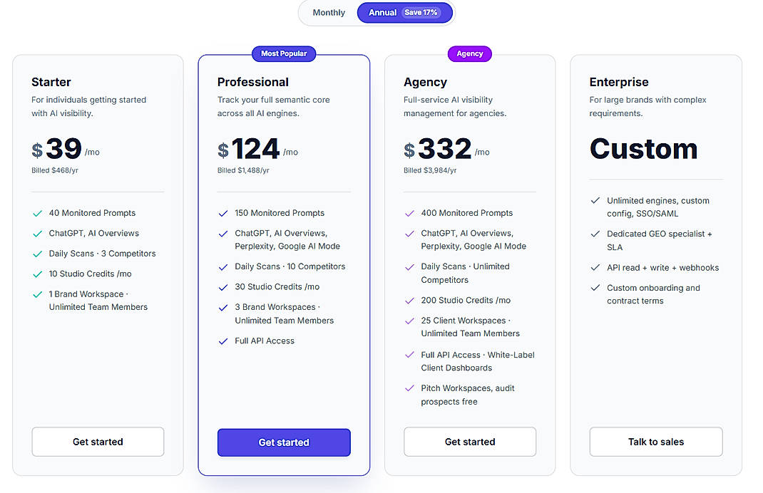 Pricing screenshot