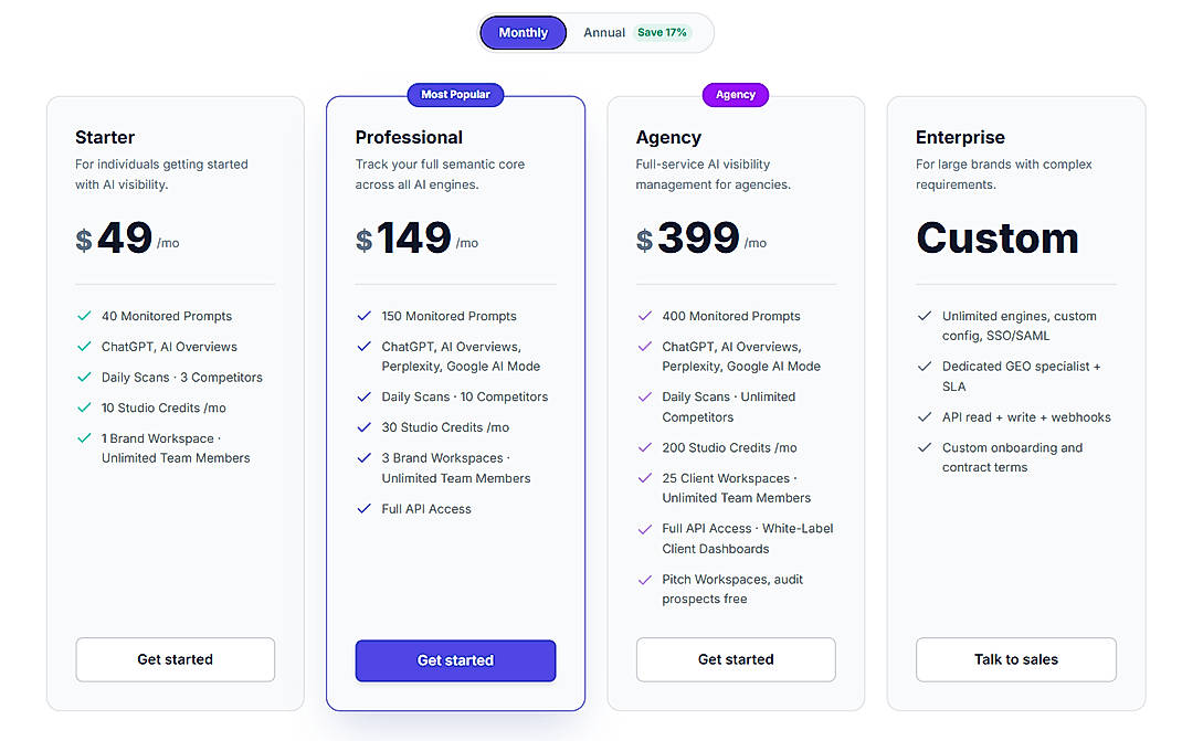 Pricing screenshot