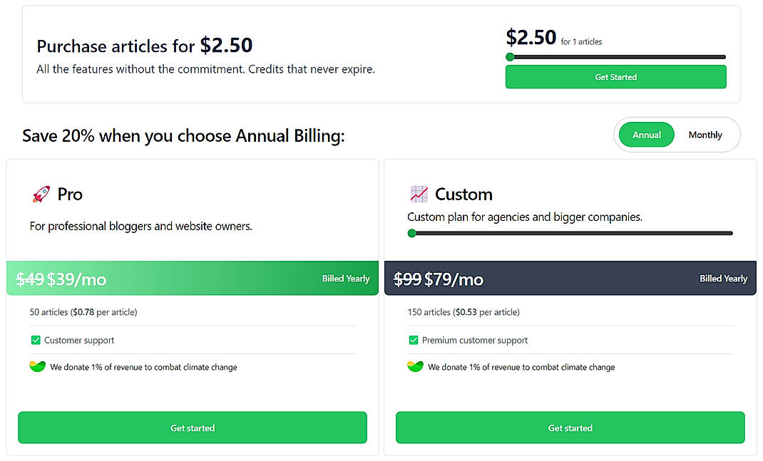 Pricing screenshot