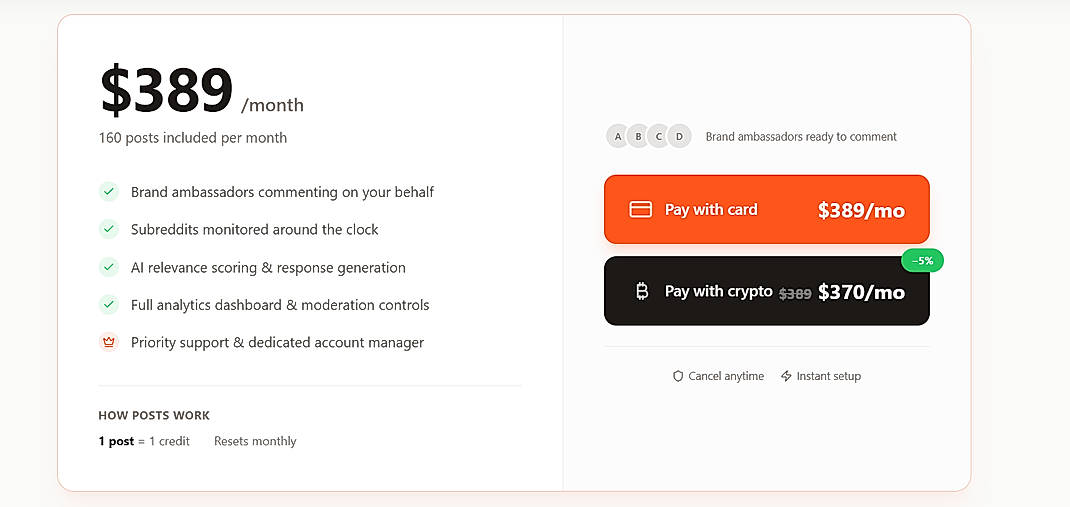 Pricing screenshot