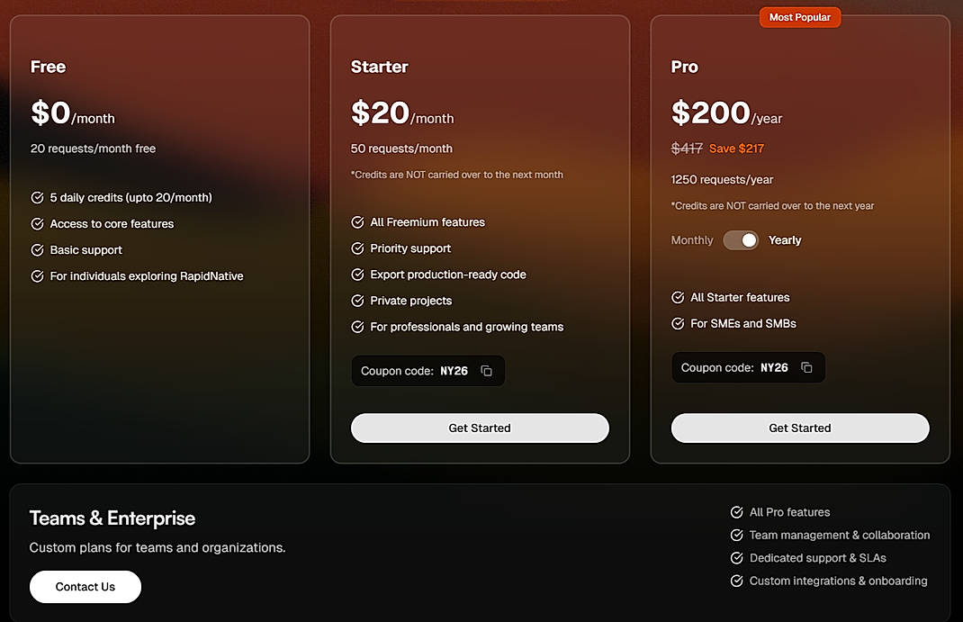 Pricing screenshot