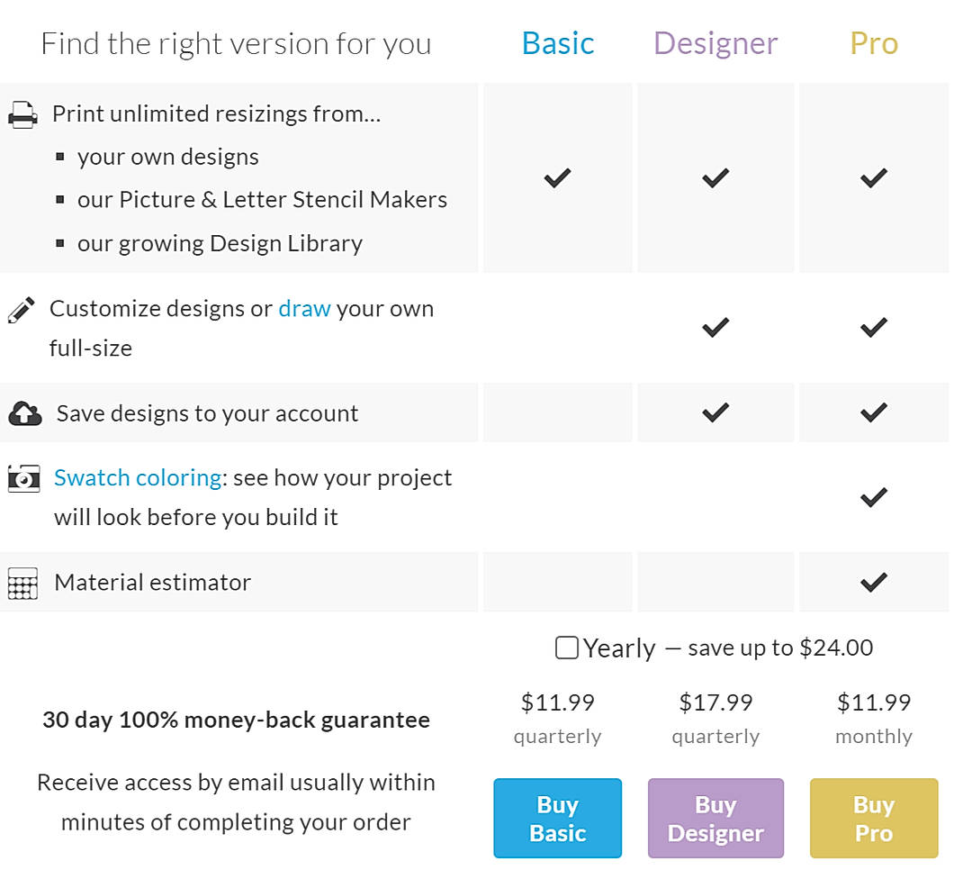 Pricing screenshot