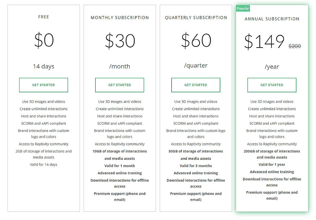 Pricing screenshot