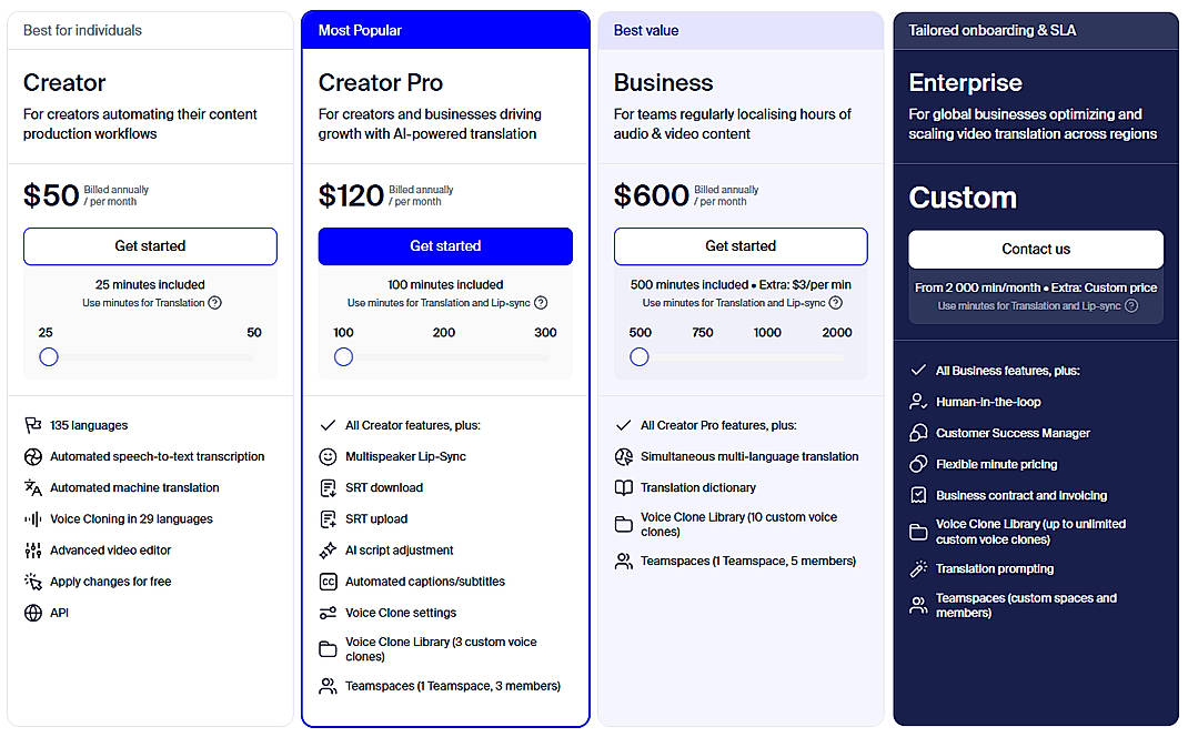 Pricing screenshot