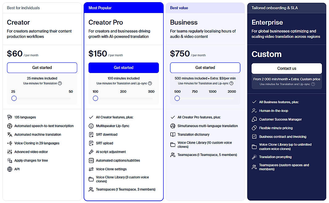 Pricing screenshot