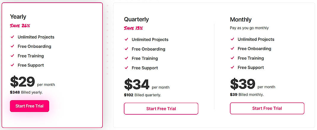 Pricing screenshot