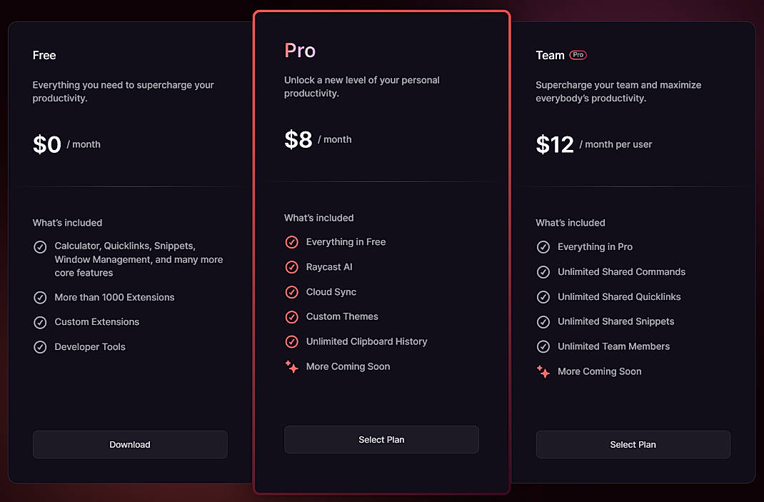 Pricing screenshot