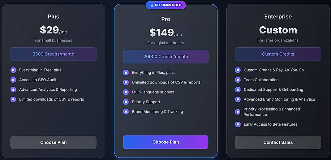 Pricing screenshot