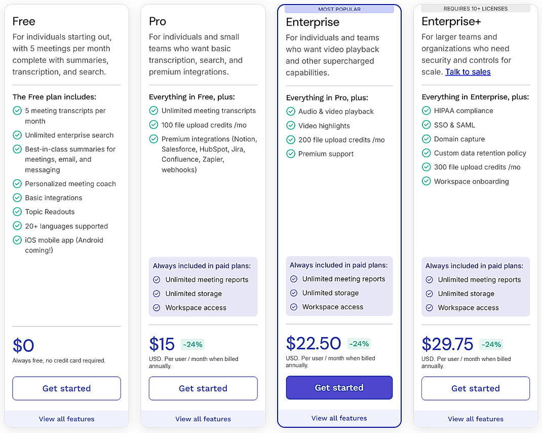 Pricing screenshot