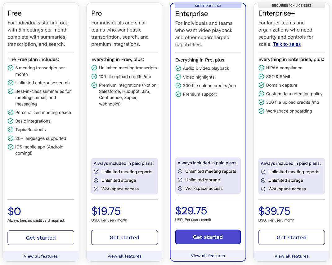 Pricing screenshot
