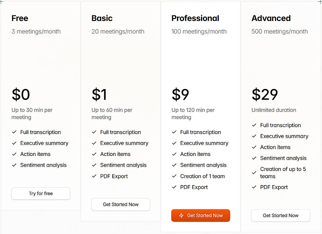 Pricing screenshot