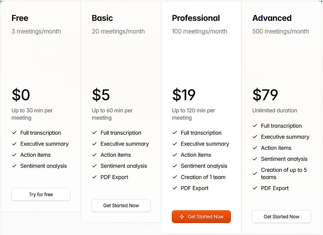 Pricing screenshot