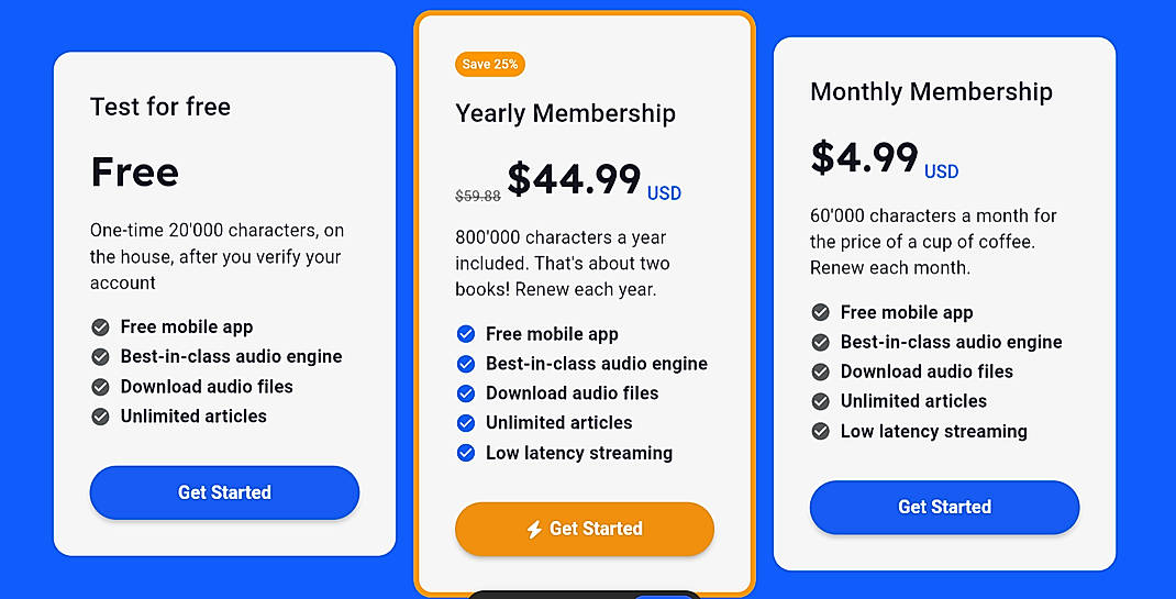 Pricing screenshot