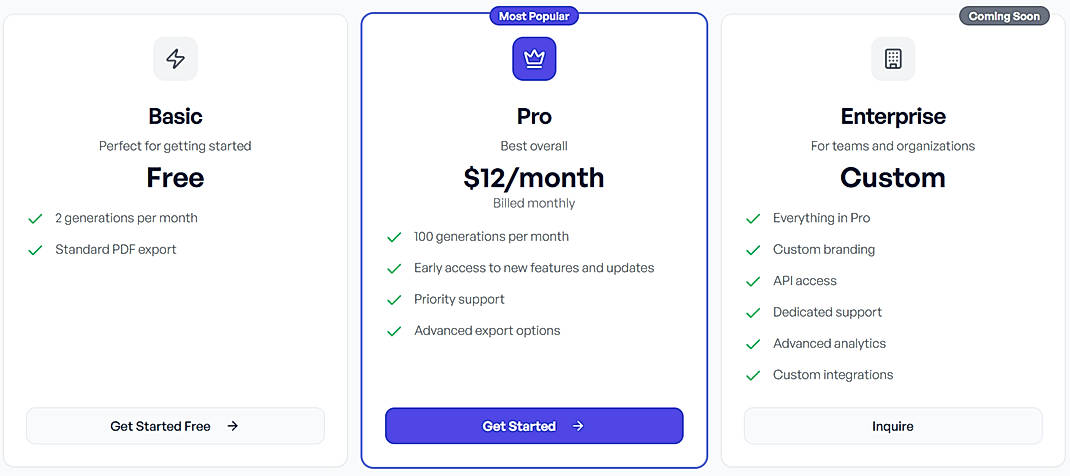 Pricing screenshot