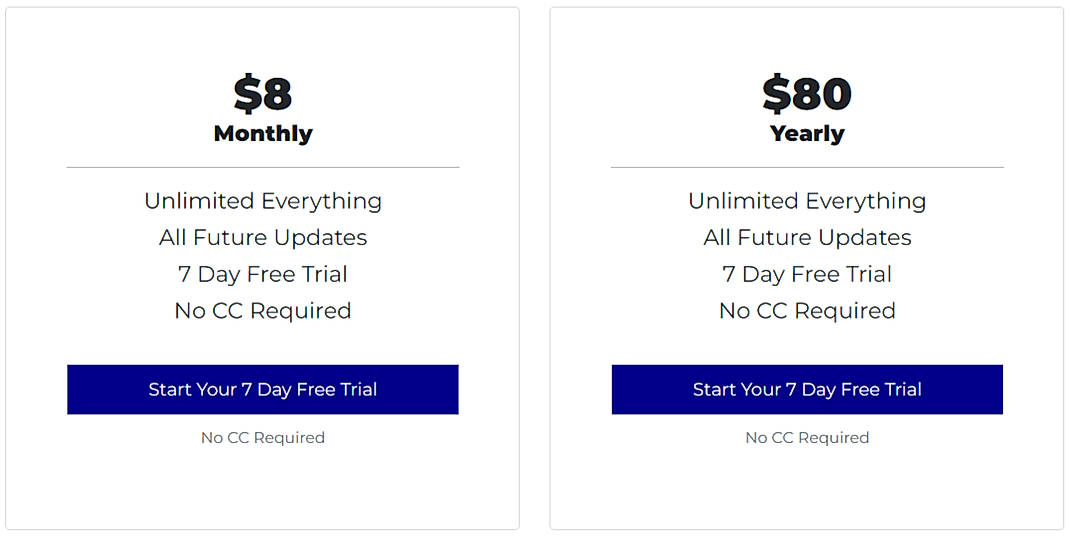 Pricing screenshot