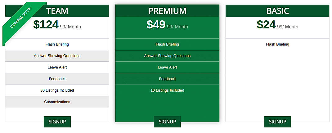 Pricing screenshot