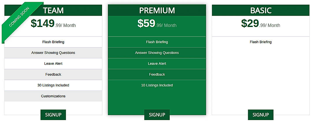 Pricing screenshot