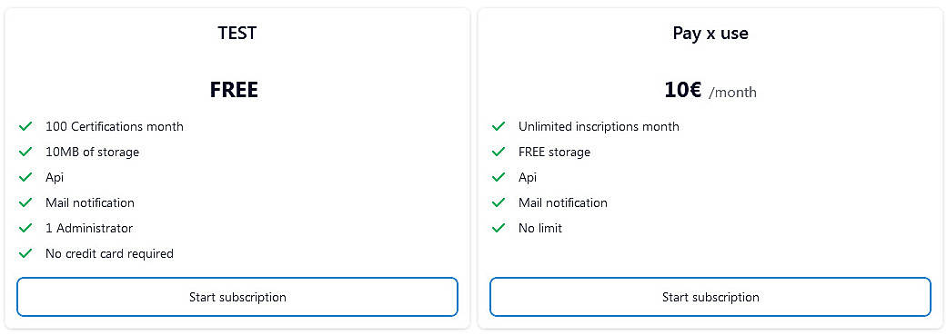 Pricing screenshot