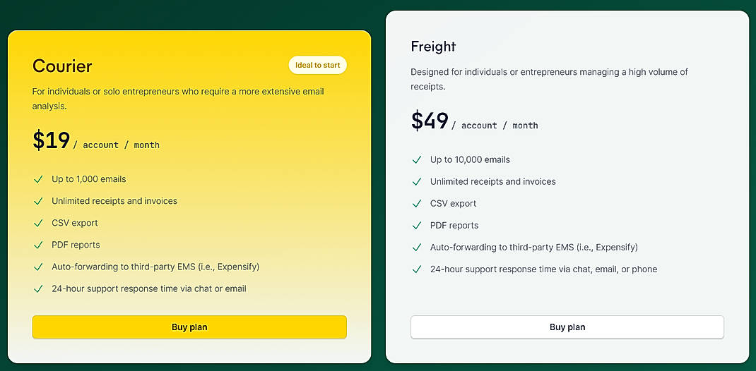 Pricing screenshot