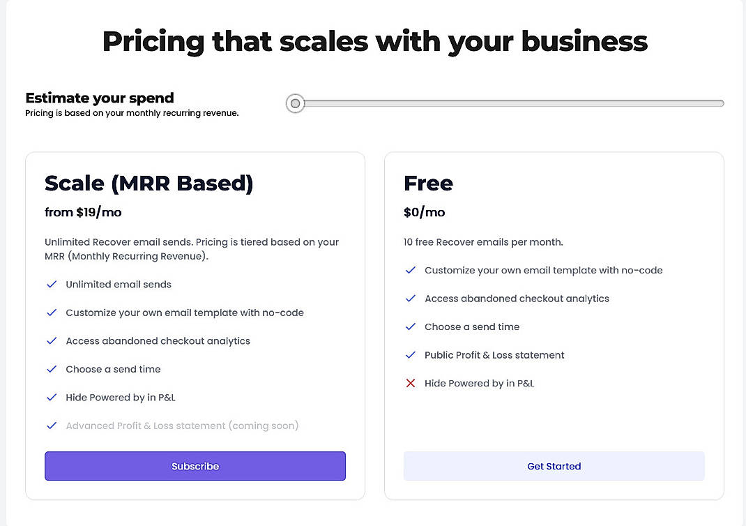 Pricing screenshot