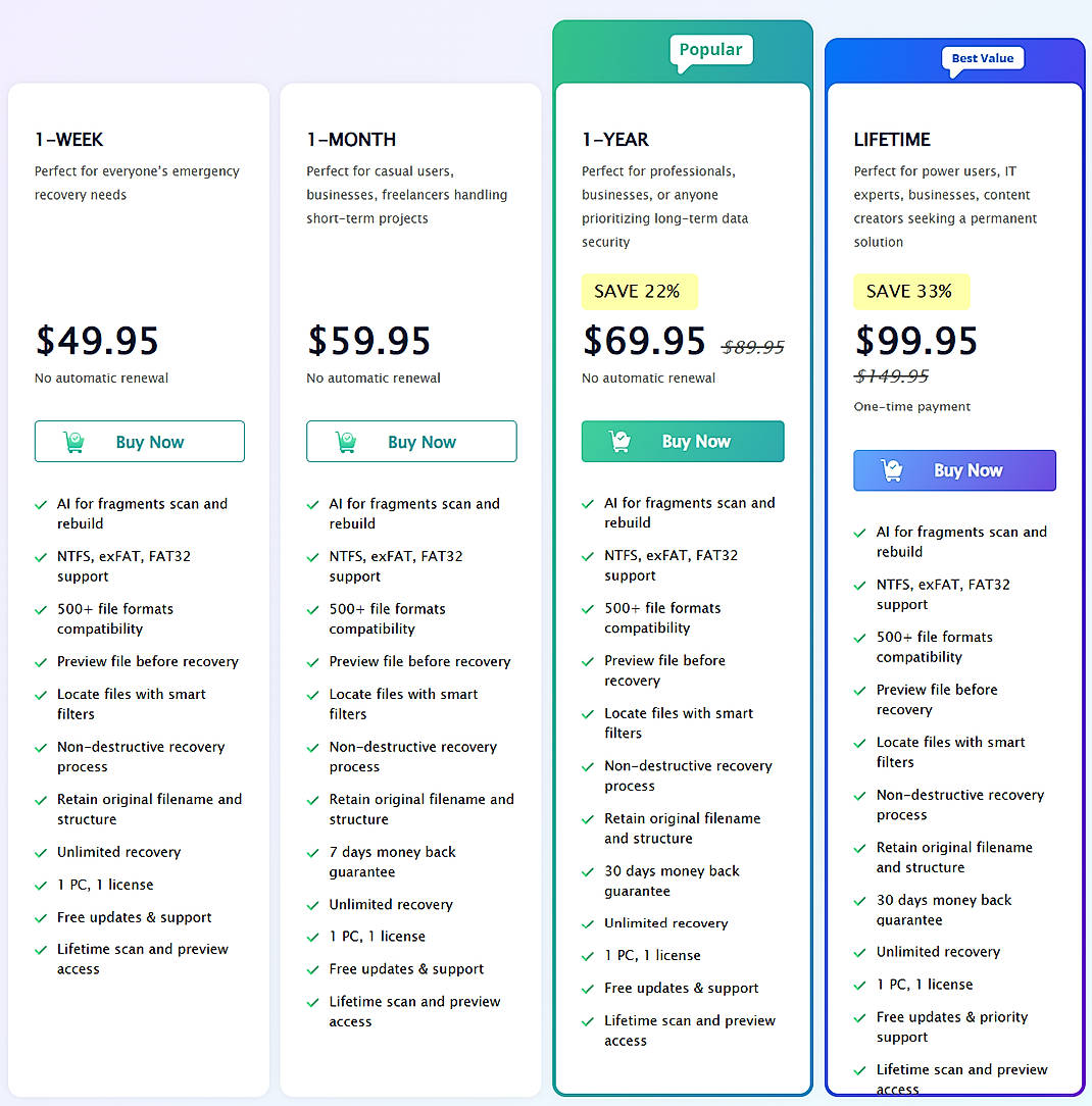 Pricing screenshot